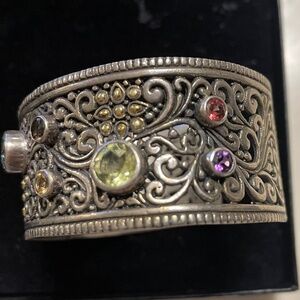 SAMUEL B. 925 SILVER AND 18K GOLD MULTICOLOR  GEMSTONES CUFF, NWOT VINTAGE